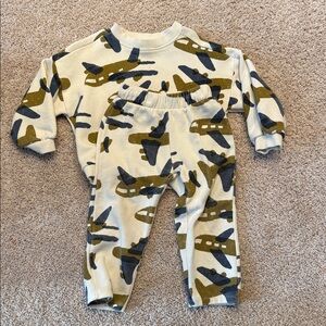Zara Kids Airplane Print Matching Set - Olive and Black